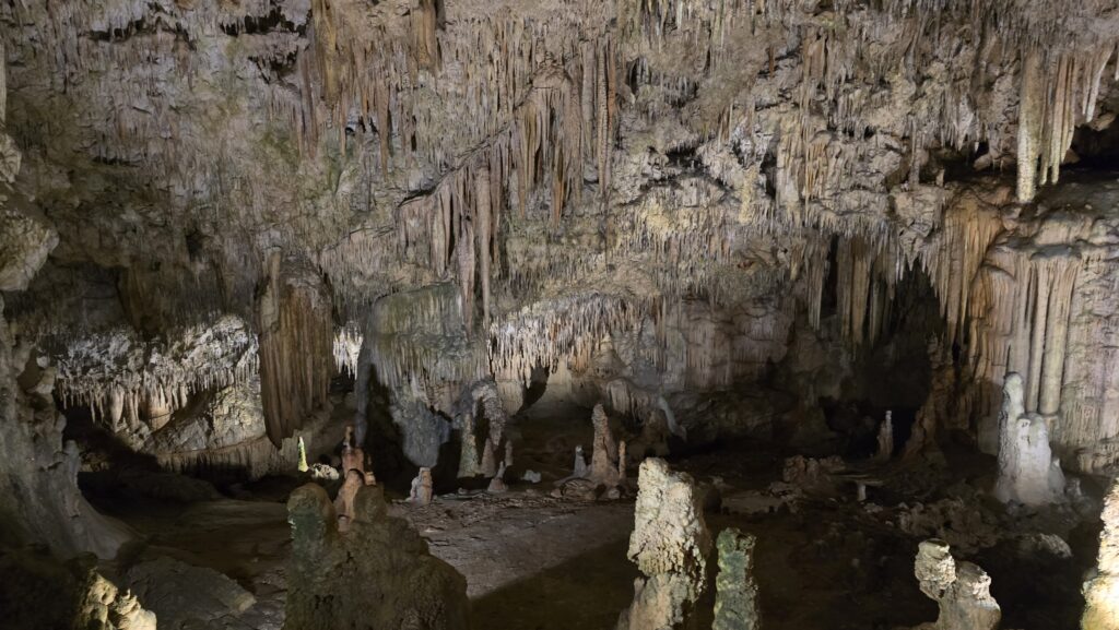 Stalactite and stalagmite formations inside Perama Cave near Ioannina, Greece