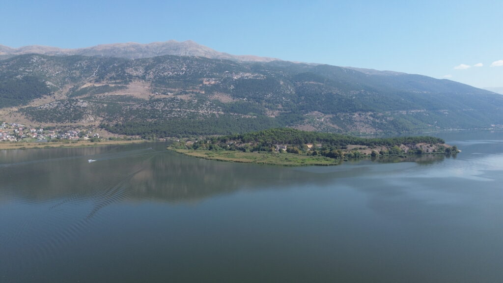 Aerial view of the island on Lake Pamvotis in Ioannina, Greece