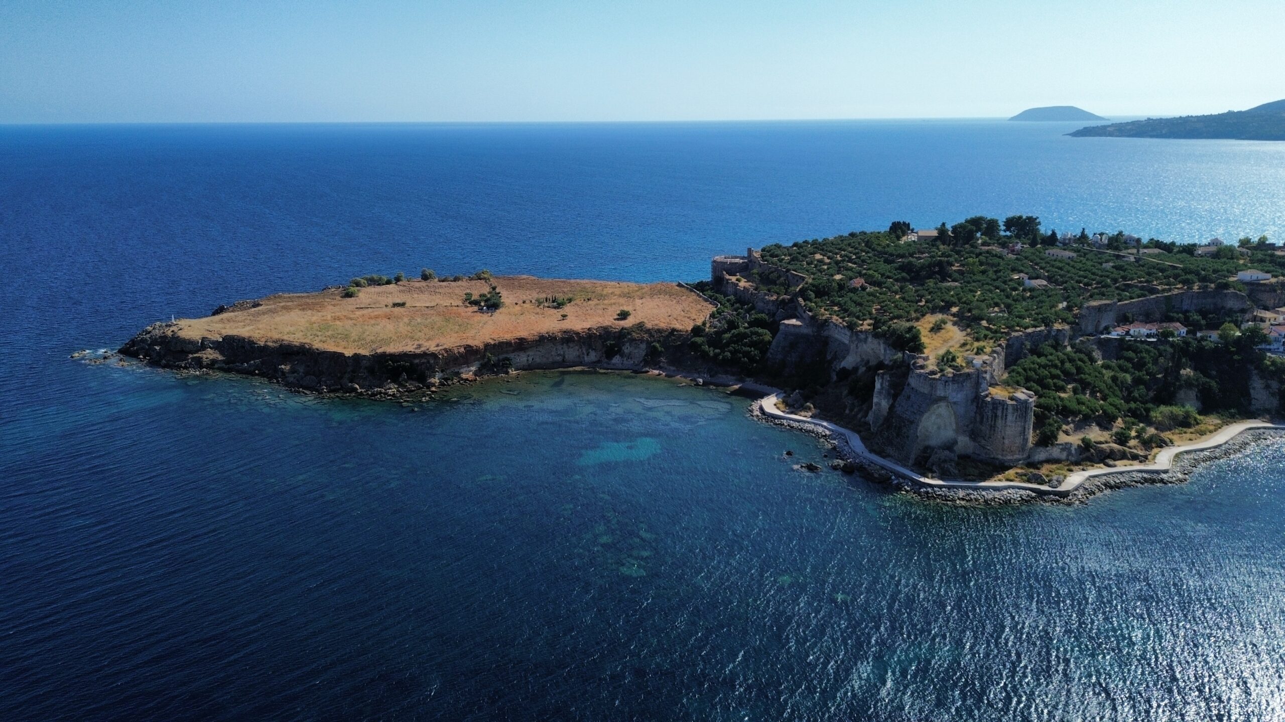 Aerial view of the coastline near Petalidi, southern Peloponesos, Greece