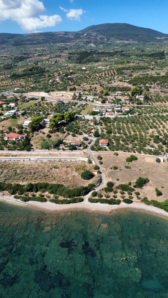 Aerial view of Kalamaki village on the Messenian coast, southern Peloponesos